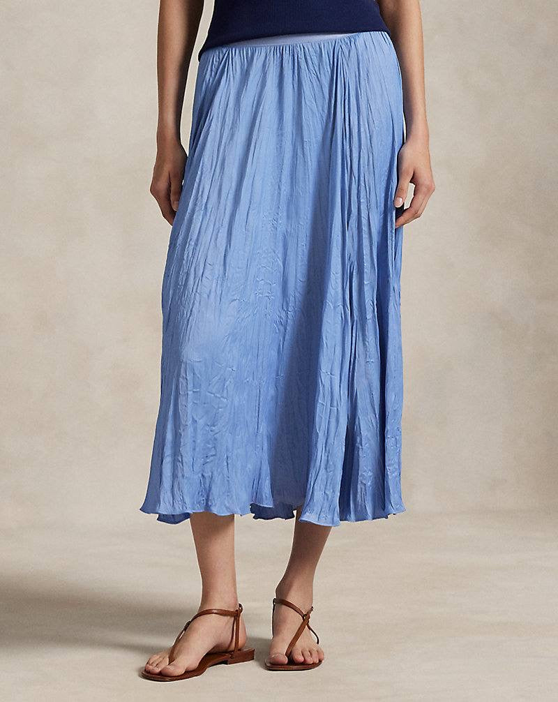 RL Crinkled Satin A-Line Midi Skirt