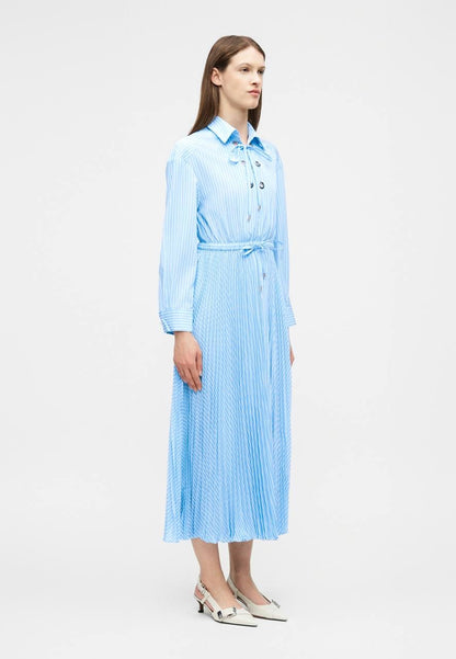 MJ Rossima Pleated Stripe Eyelet Midi Maxi Dress ShirtDress