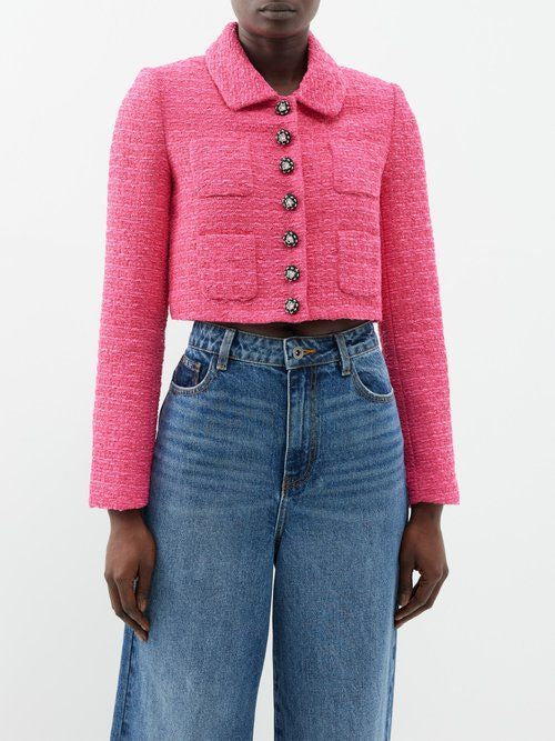 SP Fuchsia Boucle Button Cropped Jacket