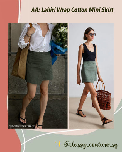 AA Lahiri Wrap Cotton Mini Skirt in Thyme Khaki Green