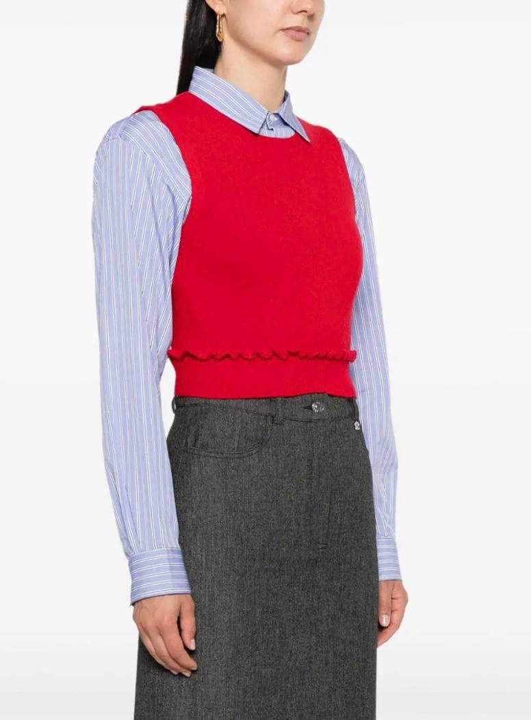 SD Emie Red Ruffled Tank Top | Emile Cardigan | Wool-Cashmere Set