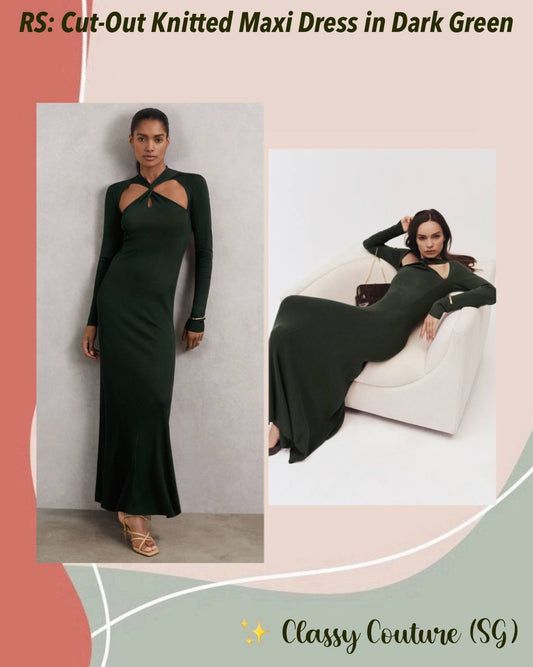 RS Cut-Out Knitted Maxi Dress in Dark Green