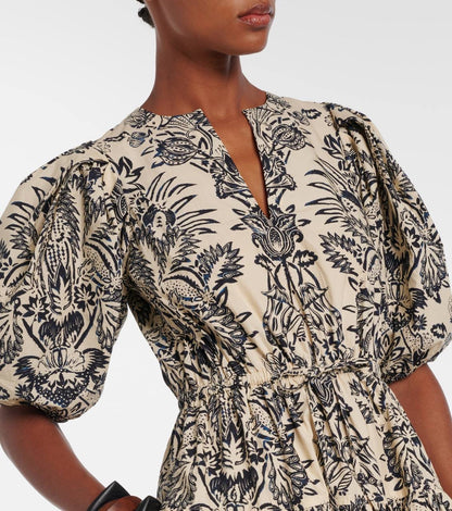 UJ Harriet Printed Cotton Poplin Puff Sleeve Midi Dress