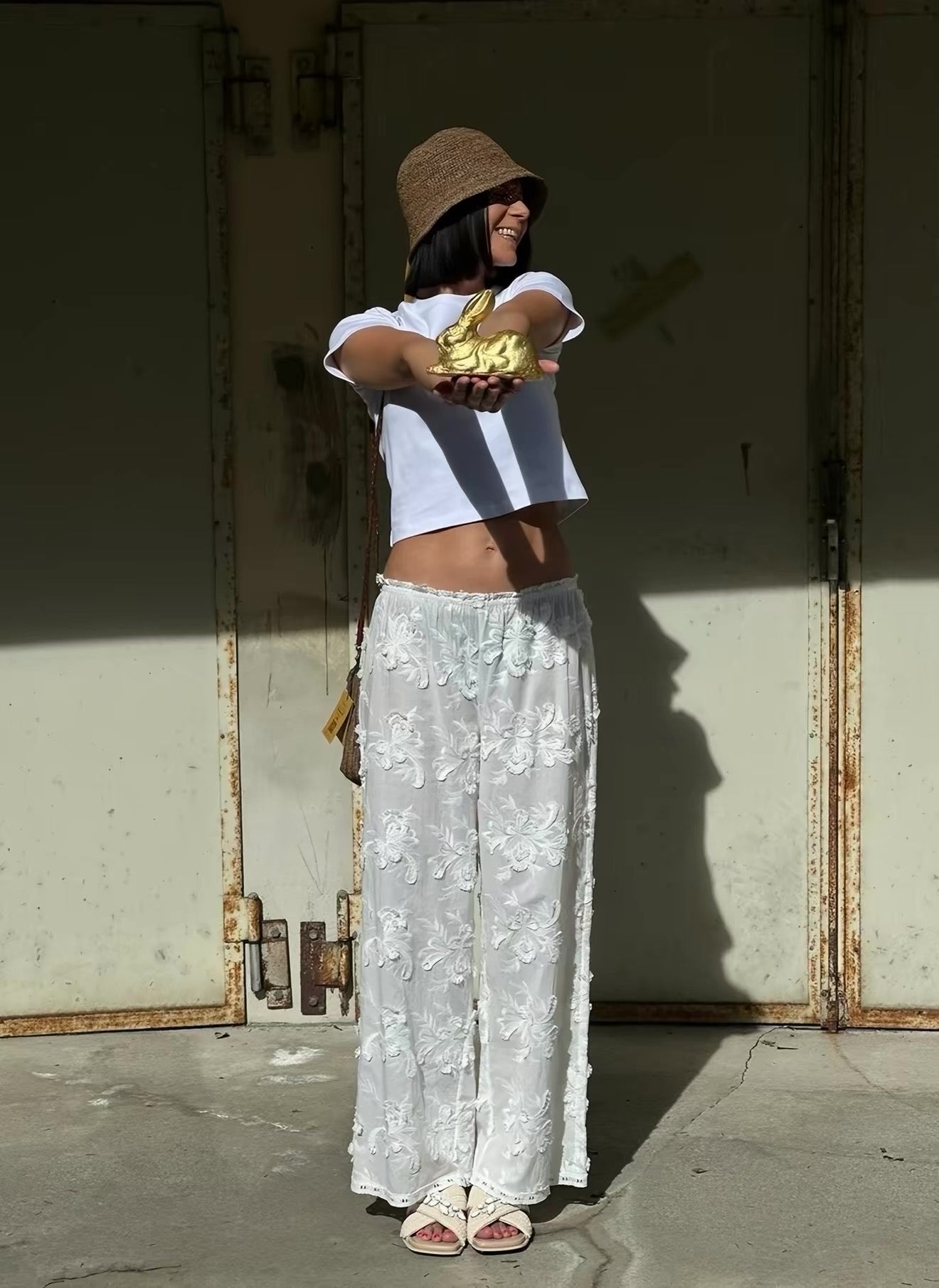 TG Jewell Straight-leg Embroidered Appliqué Cotton Pants