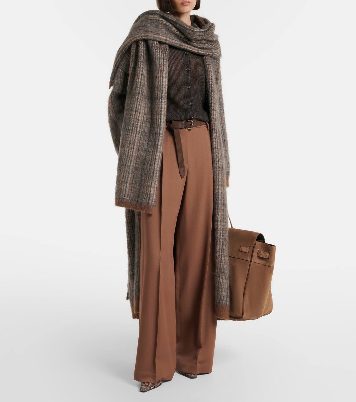 BC Sparkling Brown Ribbed Silk-Alpaca-Wool blend Cardigan
