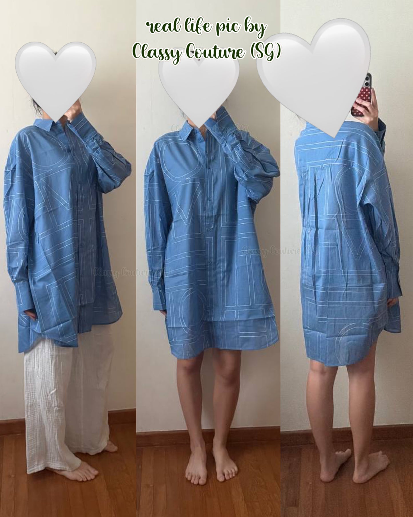 4 Colors! Tot Long Summer Cotton-blend Embroidered Monogram Oversized Shirt Shirtdress Mini Dress