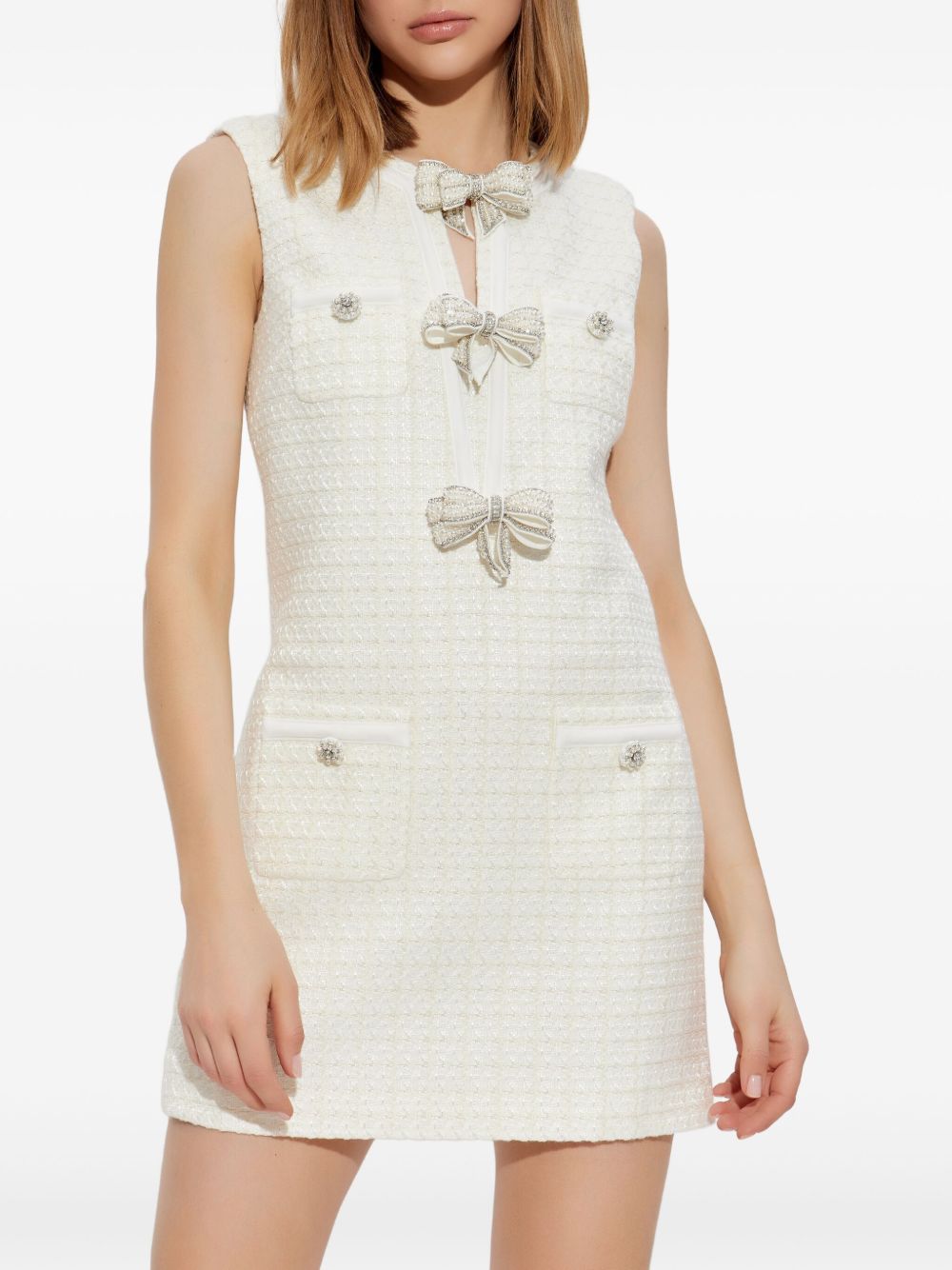 SP Cream Boucle Bow Keyhole Mini Dress