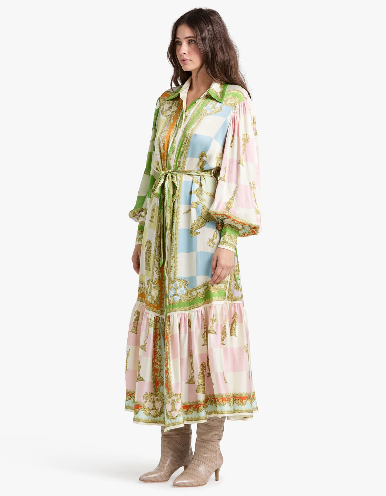 ALM Checkmate Silk Shirtdress Midi Dress