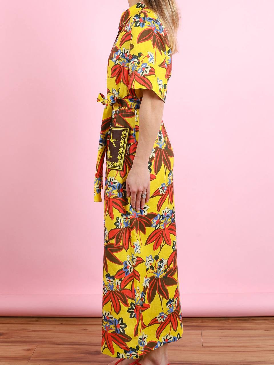 ALM Leo Embroidered Shirtdress Midi Dress