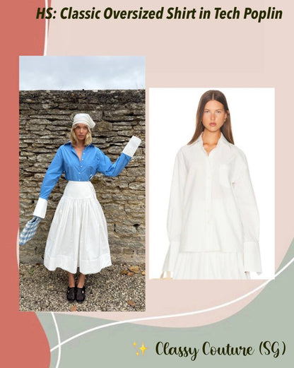 HS Classic Oversized Tech Poplin Shirt in White & Blue