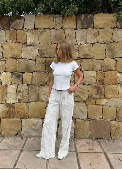 TG Jewell Straight-leg Embroidered Appliqué Cotton Pants