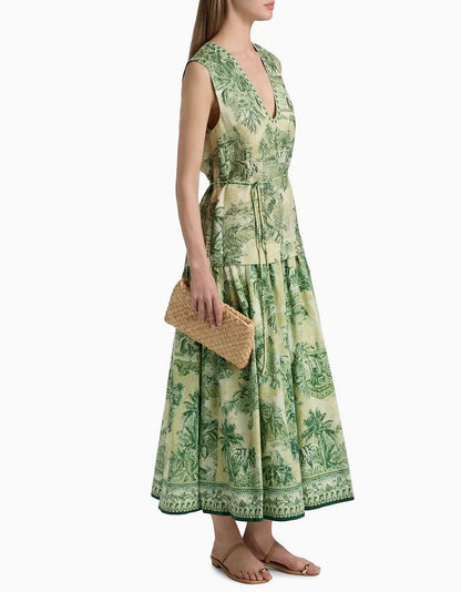 ALM Sara Cotton-Silk Sleeveless V-neck Midi Dress