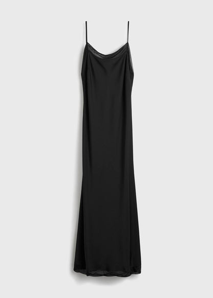 Tot Satin Silk Slip Midi Dress with tulle trims
