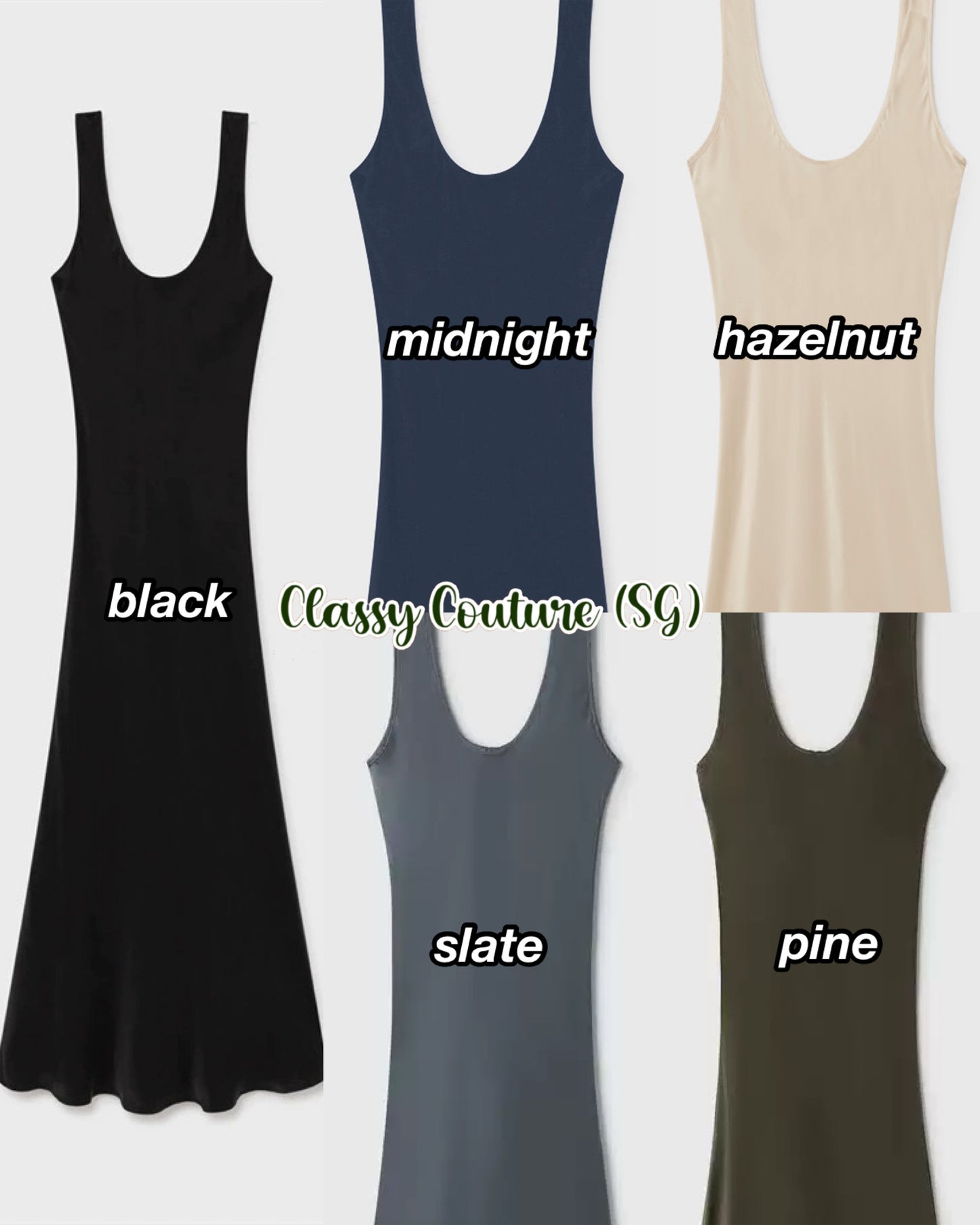 5 Colors! SL Scoop Neck Silk Midi Dress