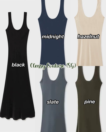5 Colors! SL Scoop Neck Silk Midi Dress