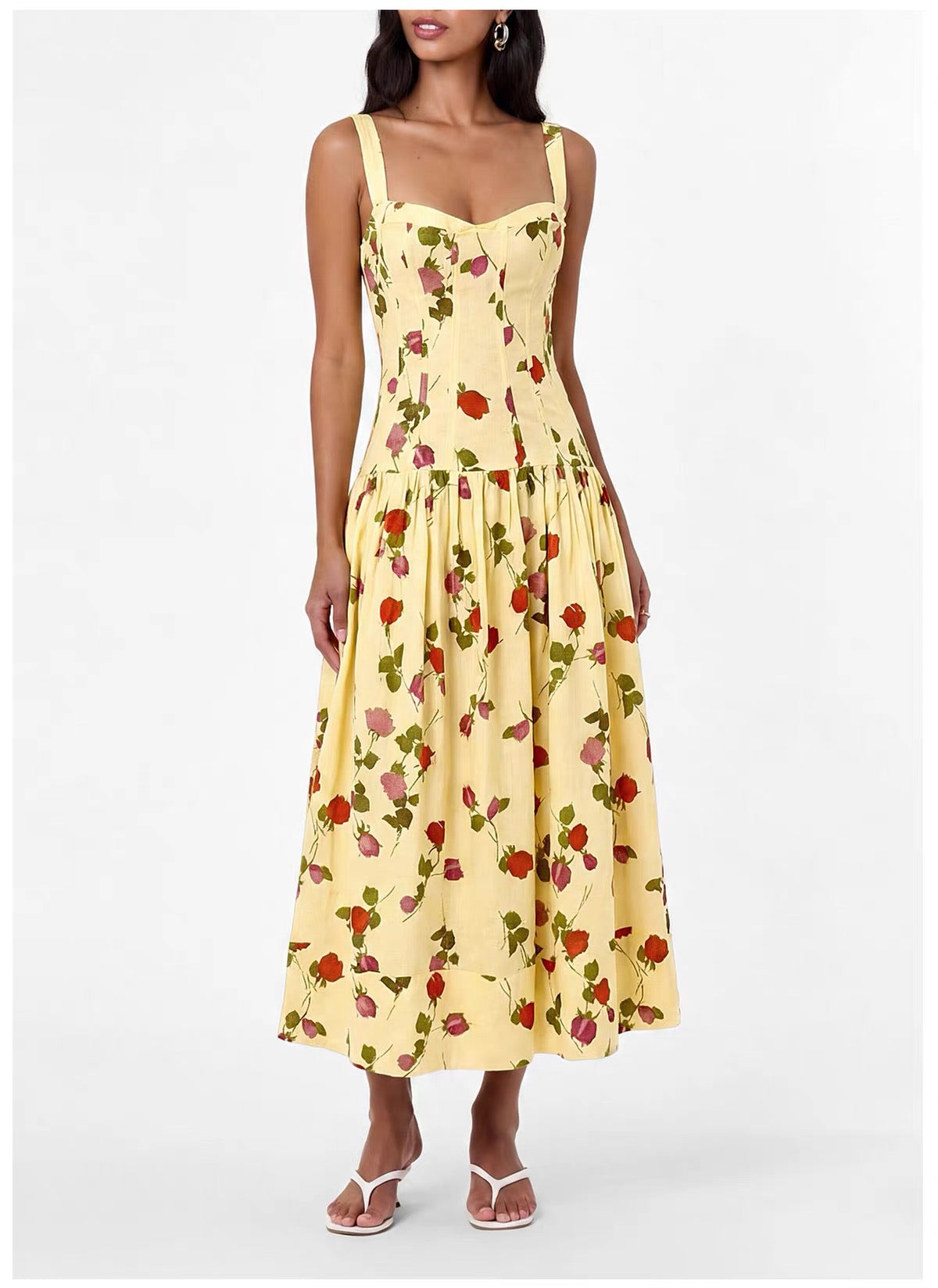 NC Makenna Drop Waist Corset Linen-Viscose Sweetheart Midi Dress