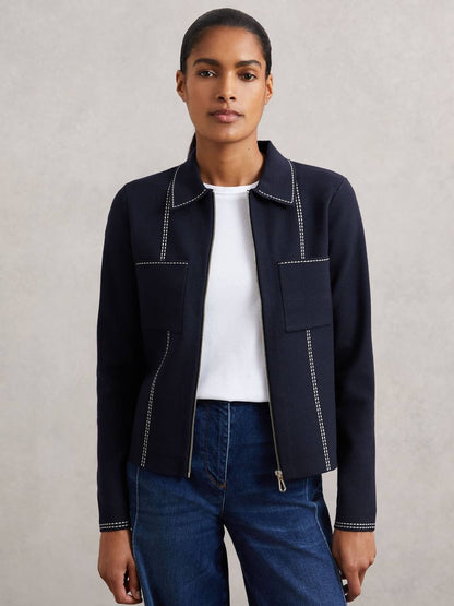 RS Ivy Stitch-Detail Zip-Through Cardigan