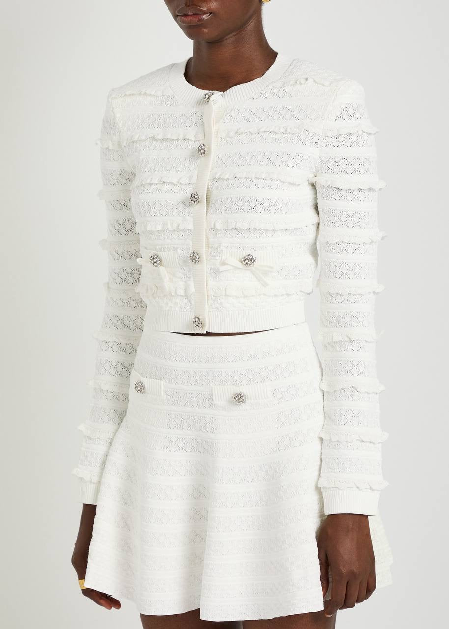 SP White Pointelle Knit Cardigan | Mini Skirt | Set