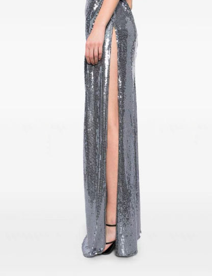 AP Sequined Gathered Strapless Gown Maxi Dress