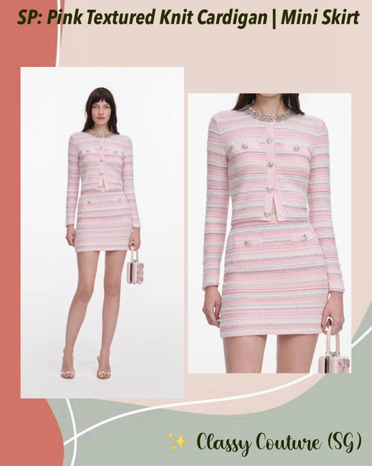 SP Pink Textured Knit Cropped Cardigan & Mini Skirt Set