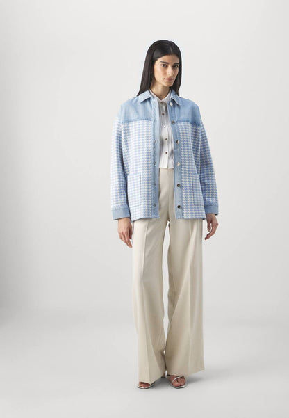SD Houndstooth Denim-Paneled Shirt Jacket