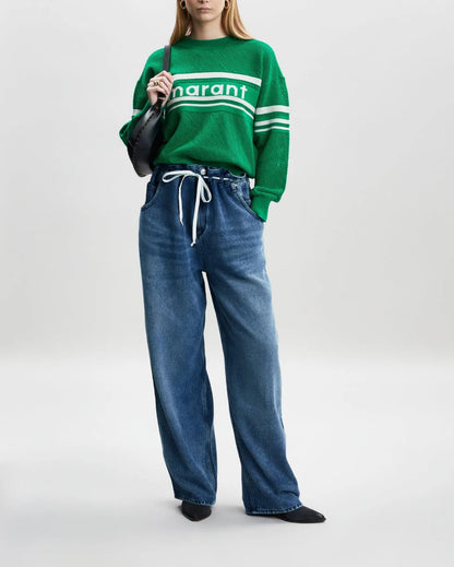 IM Arwen Emerald Cotton-Wool Blend Open Knit Sweater Pullover