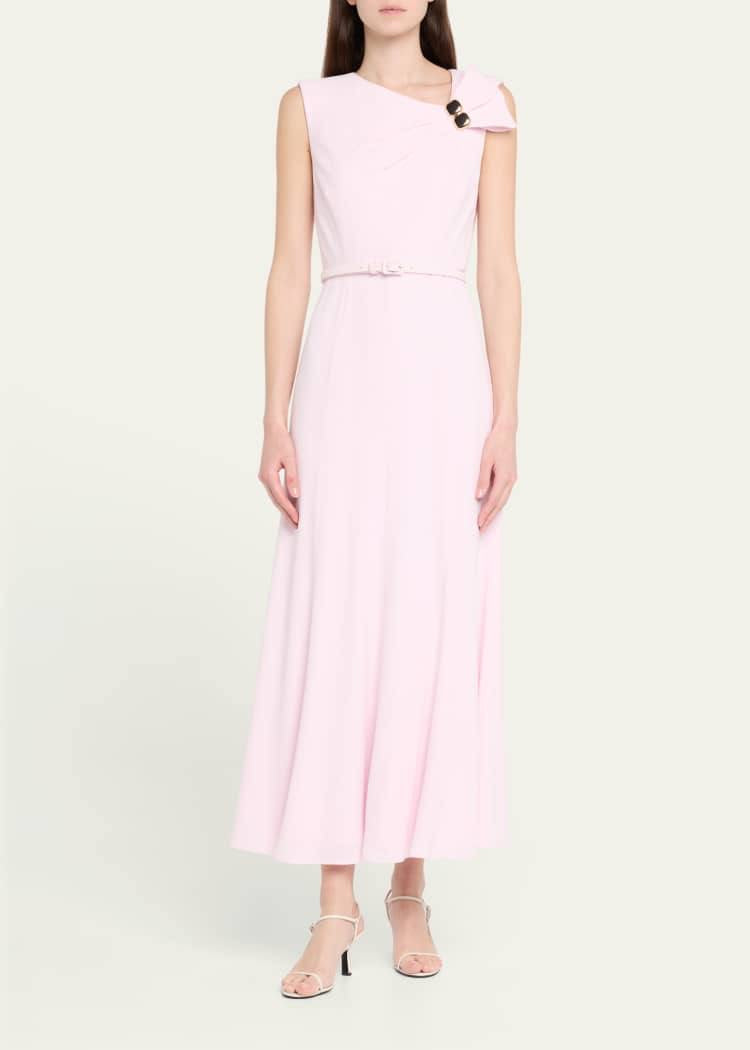 RM Bow Embellished Satin Crepe Belted Maxi Dress