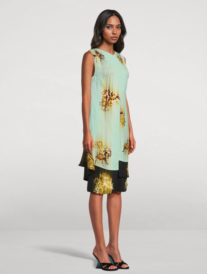PS Rhetta Stretch-Viscose Shift Midi Dress In Blurred Chrysanthemum Print