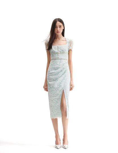 SP Cream & Mint Lace Diamante Midi Dress