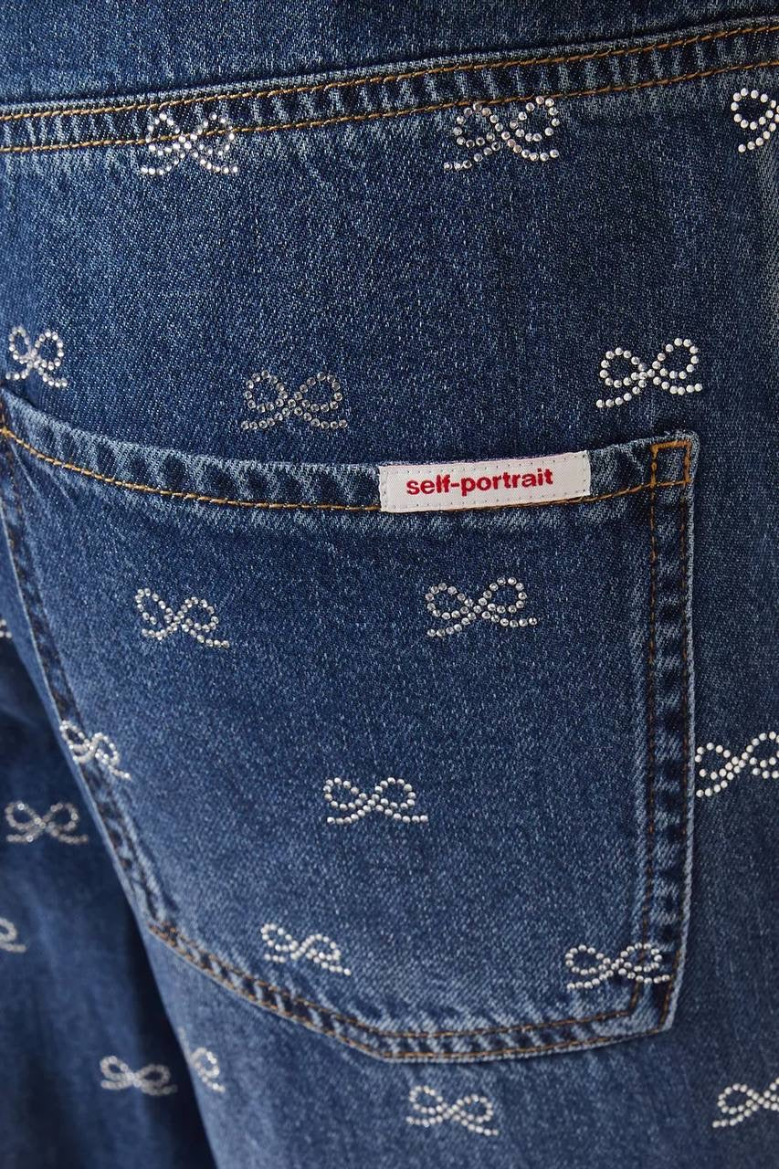 SP Lightweight Diamante Bow-embellished Denim Jeans in Classic Blue Wash