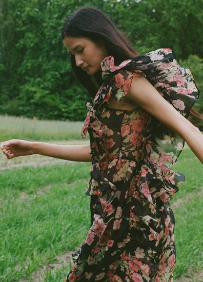 SE Cornelia Print Silk Organza Midi Dress