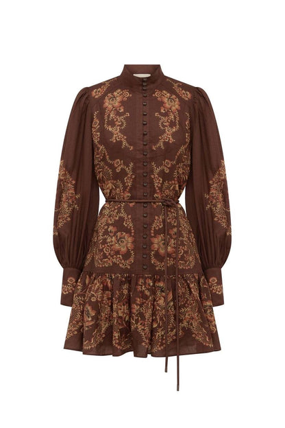 ALM Seraphina Belted Tiered Ramie Mini Dress