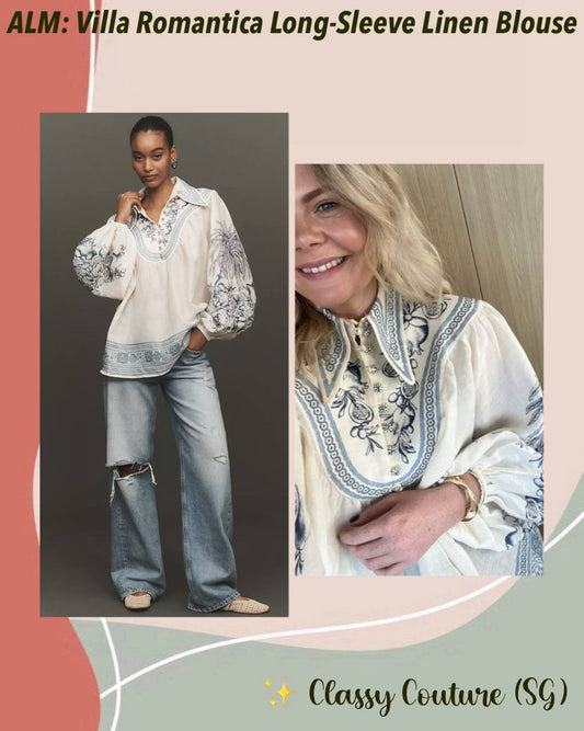 ALM Villa Romantica Long-Sleeve Linen Blouse Top