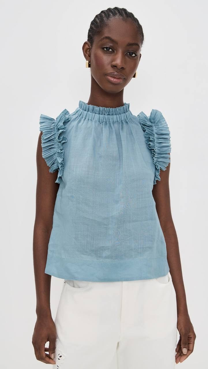 SE Anise Solid Flutter Sleeve Top