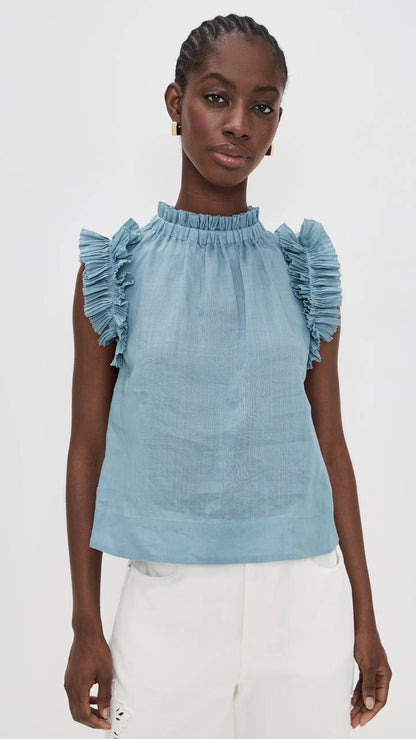 SE Anise Solid Flutter Sleeve Top