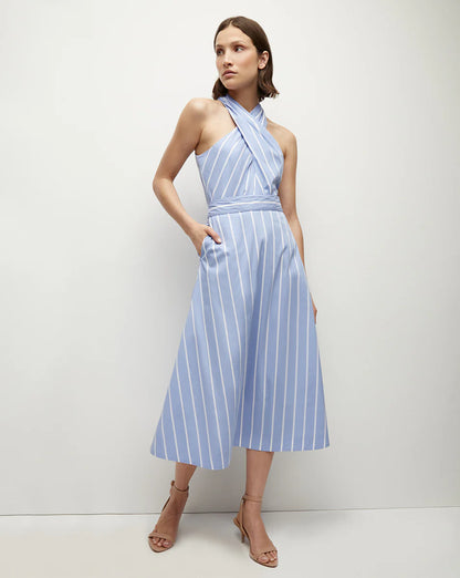 VB Baylee Cotton-Blend Poplin Midi Dress in Hydrangea blue