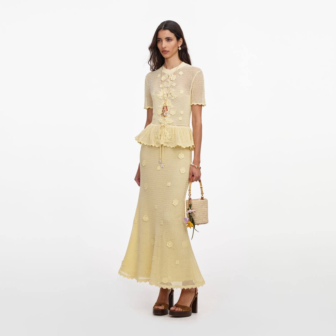 SP Yellow Crochet Floral Mini | Midi Dress