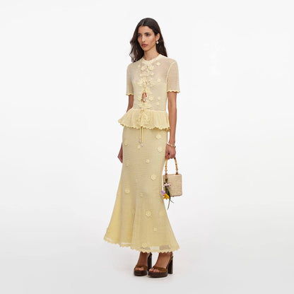 SP Yellow Crochet Floral Mini | Midi Dress