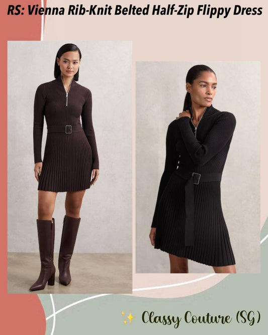 RS Vienna Rib-Knit Belted Half-Zip Flippy Dress