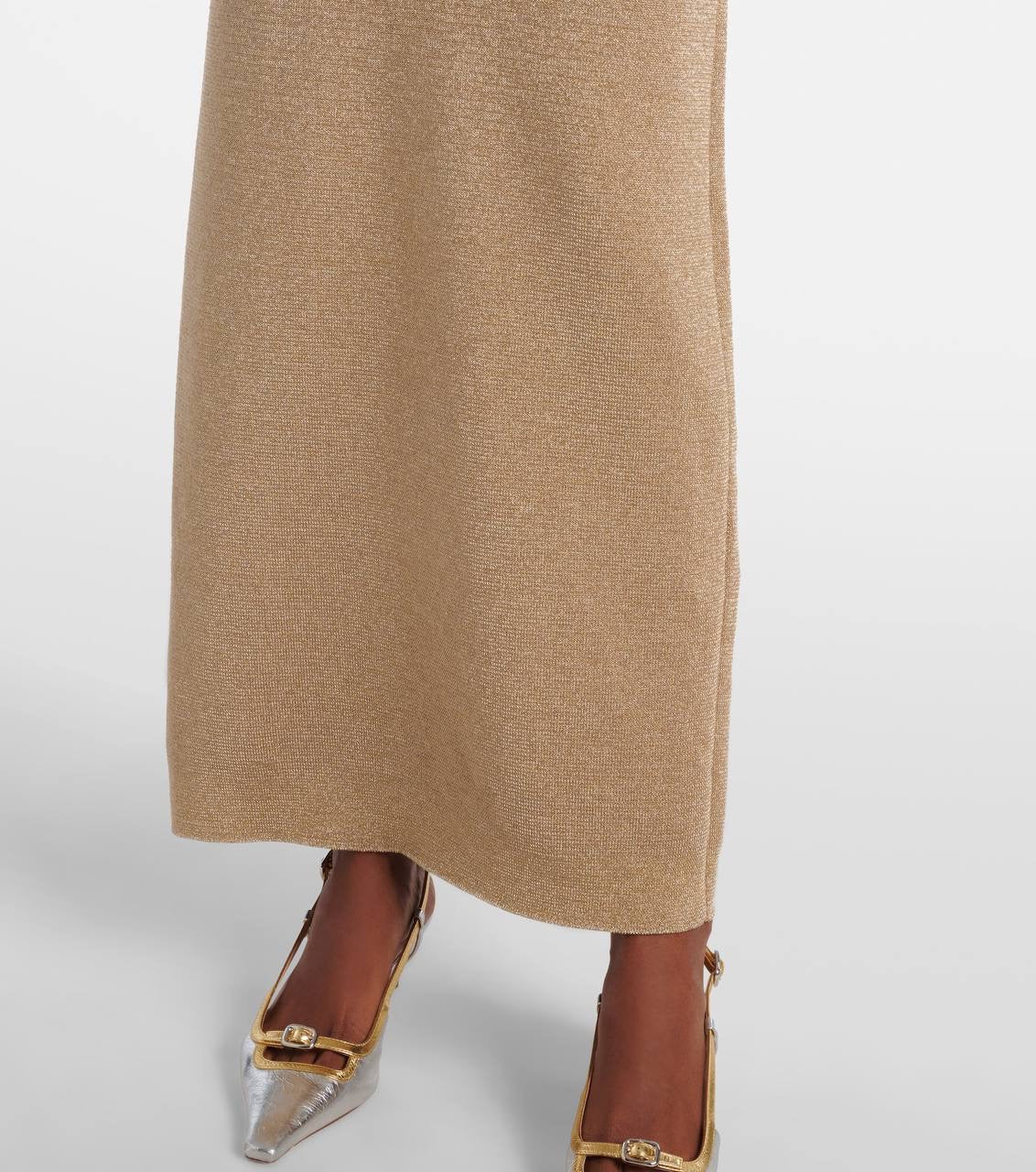 SP Gold Crystal Trim Peplim Midi Dress