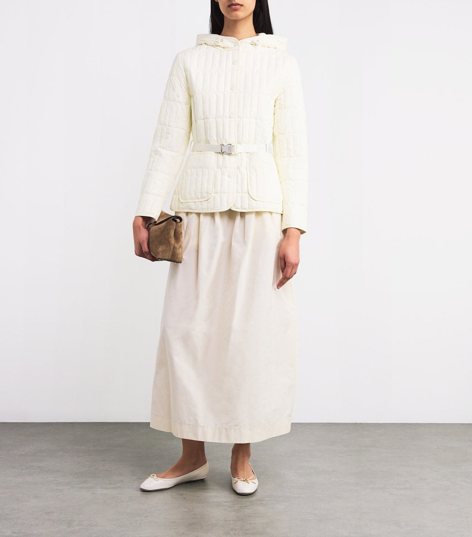 MK Raja Light Down Vertical Quilted Hooded Jacket with Belt