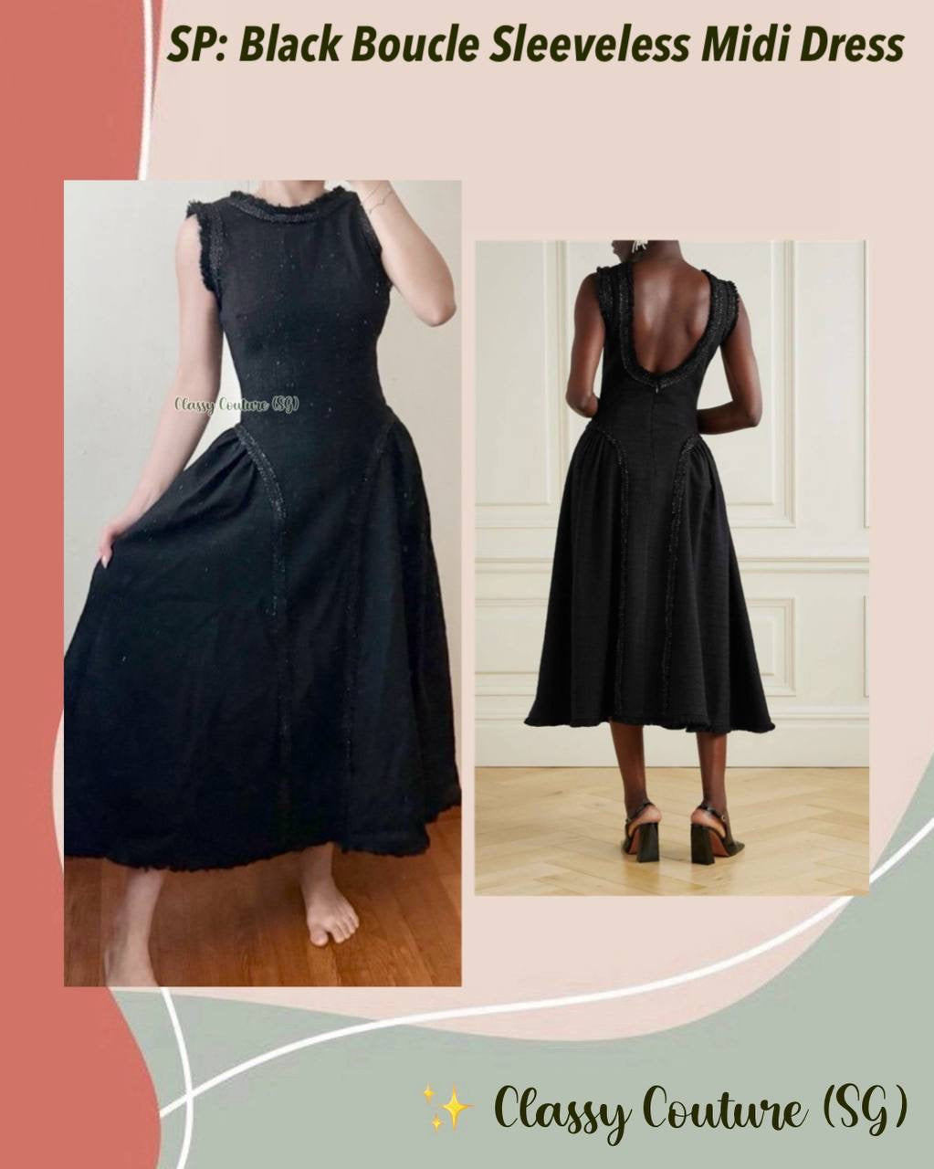 SP Black Boucle Sleeveless Open Back Midi Dress