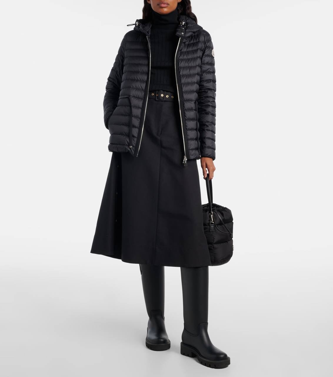 MC Raie Hooded Short Down Gathered Waist Drawstring Jacket