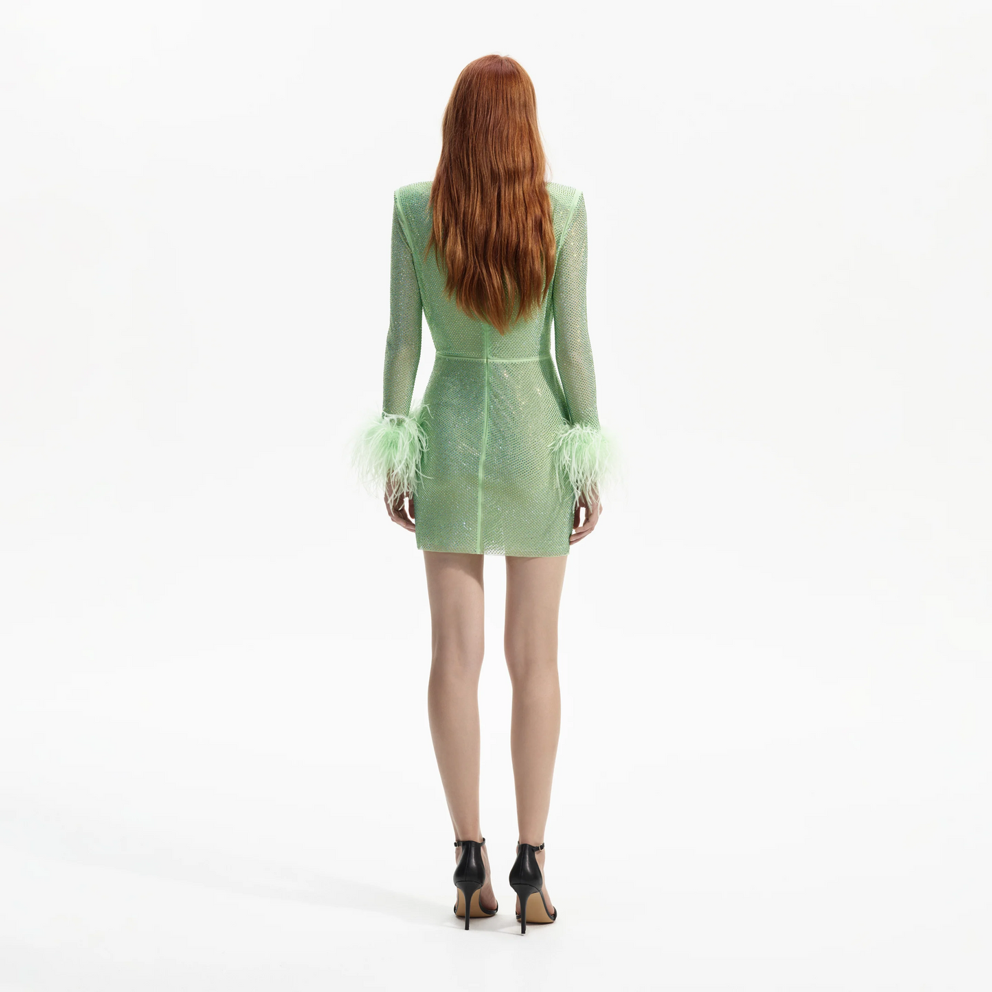 SP Green Rhinestone Feather Mini Dress