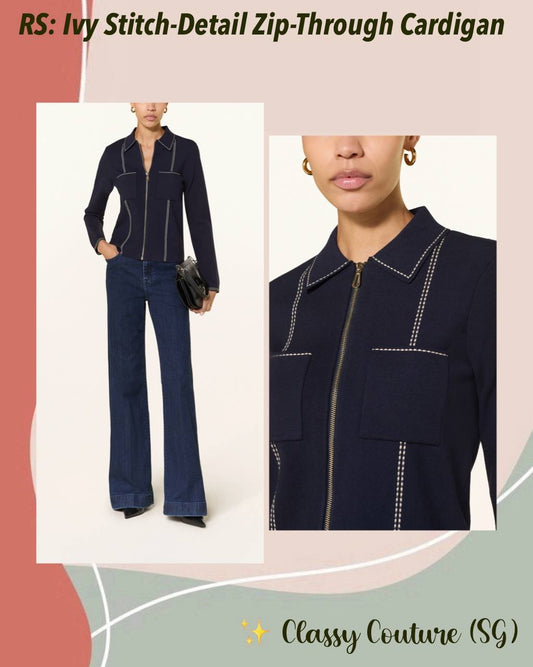 RS Ivy Stitch-Detail Zip-Through Cardigan