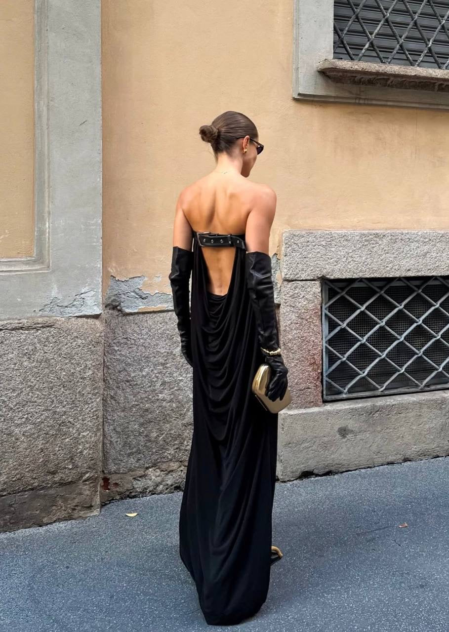 RB Antonie Cowl-Back Buckle Maxi Dress