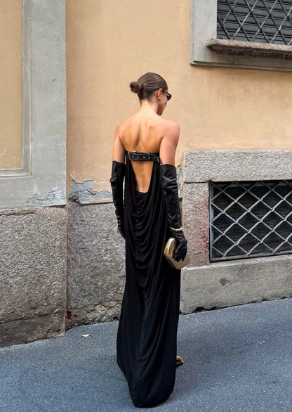 RB Antonie Cowl-Back Buckle Maxi Dress