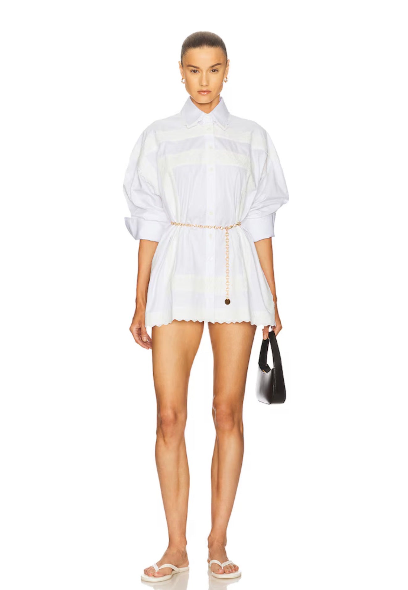 HS The Summer White Overshirt Oversized Shirtdress Shirt | White Shorts w Vintage Swiss Embroidery | Cotton Set