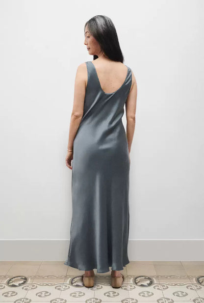 5 Colors! SL Scoop Neck Silk Midi Dress