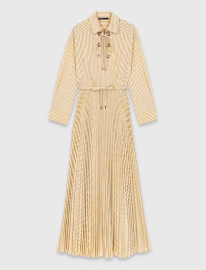 MJ Rossima Pleated Stripe Eyelet Midi Maxi Dress ShirtDress
